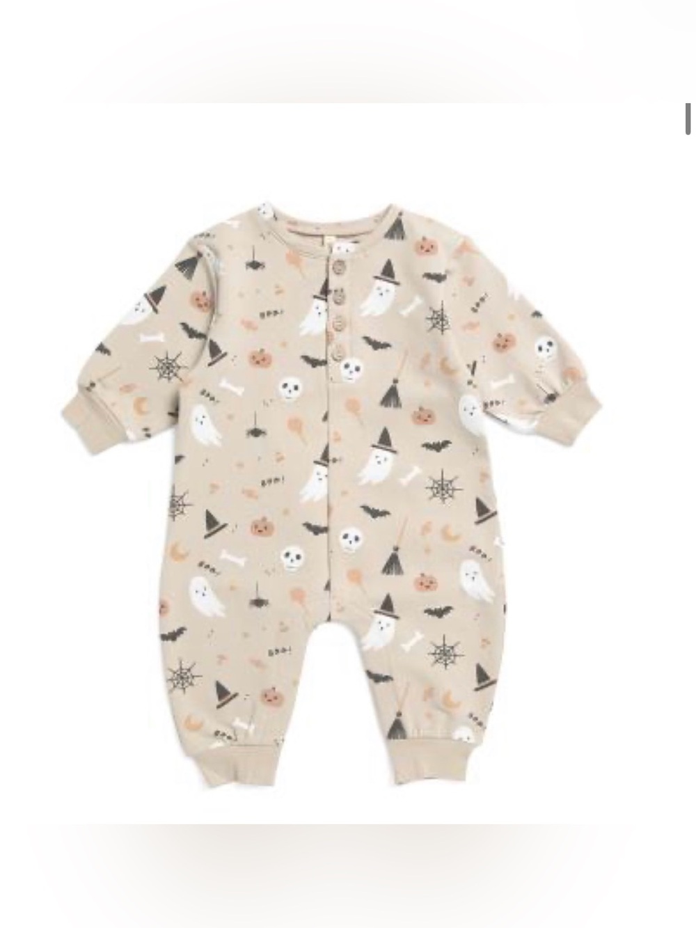 QUINCY MAE Baby Halloween Print Beige One-Piece Romper